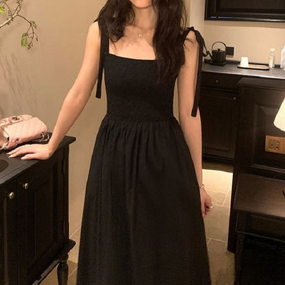 A-Line Shoulder Dress Plain Maxi Tie