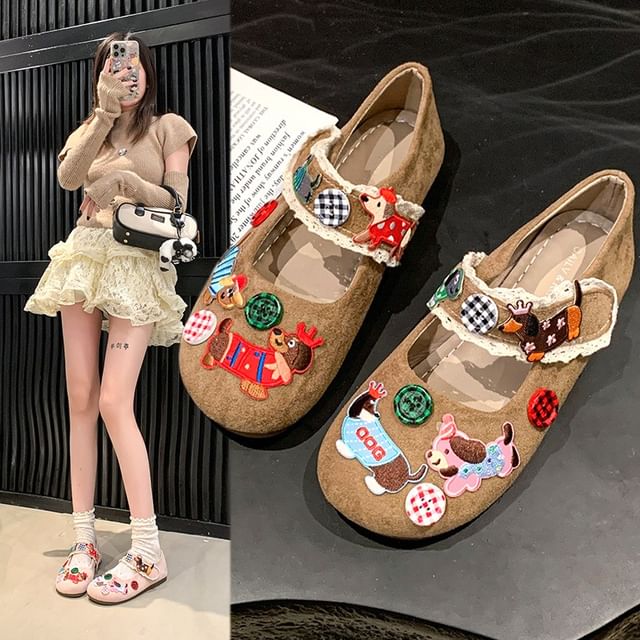 Mary Jane Animal Cartoon Applique Shoes