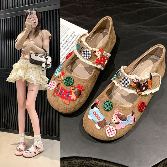 Mary Jane Animal Cartoon Applique Shoes