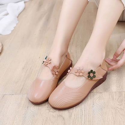Flower Jane Leather Faux Mary Shoes Detail