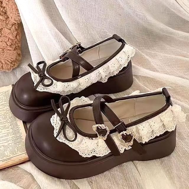 Buckled Trim Mary Shoes Lace Platform Ruffle Jane