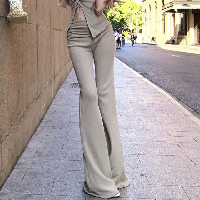 Top Strapless Side-Slit Asymmetrical Plain Waist / High Pants Drawstring Flared