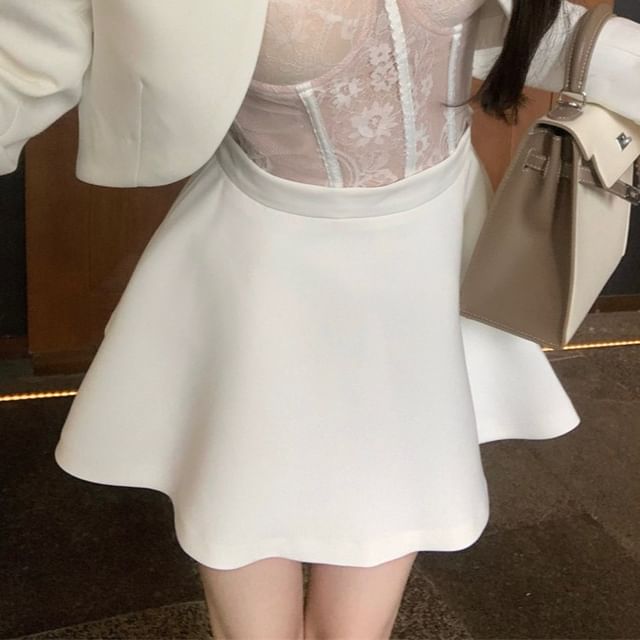 Front / A-Line Skirt Jacket Lace Bustier Rise Open Mini High Top Cropped Plain