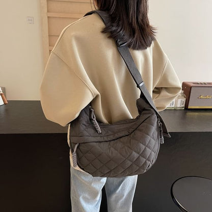 Plain Nylon Zip Crossbody Bag Quilted