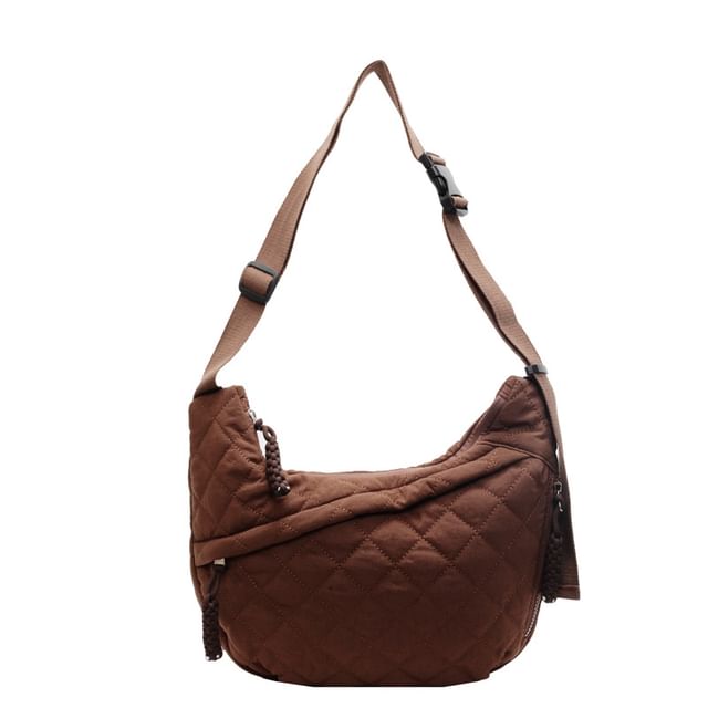 Plain Nylon Zip Crossbody Bag Quilted