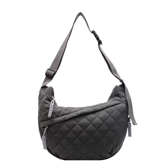 Plain Nylon Zip Crossbody Bag Quilted