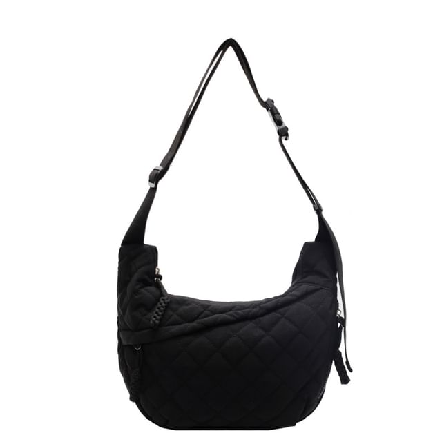 Plain Nylon Zip Crossbody Bag Quilted