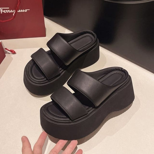 Platform Slide Faux Leather Sandals