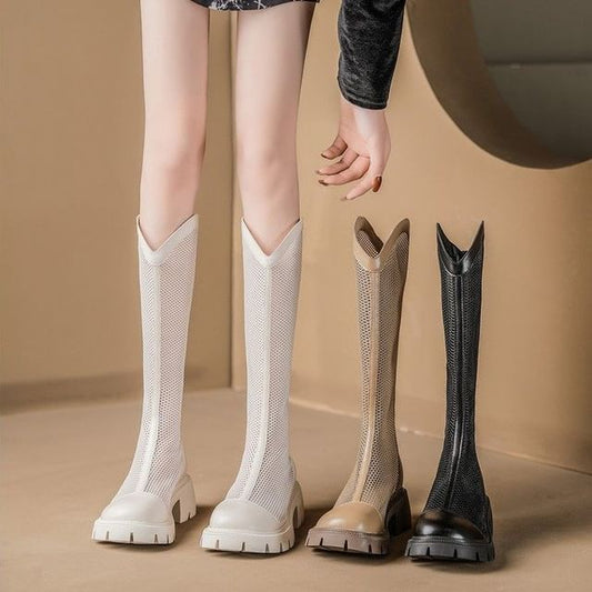 Platform Mesh Tall Panel Boots Zip-Up