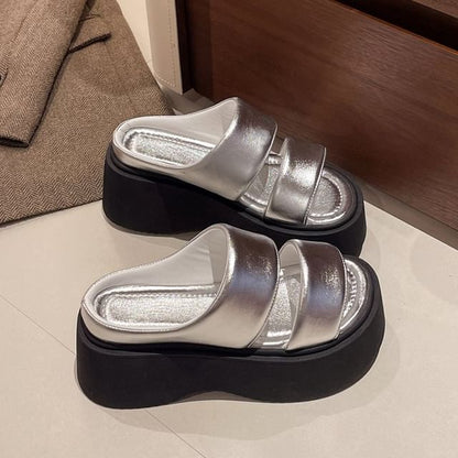 Platform Slide Faux Leather Sandals