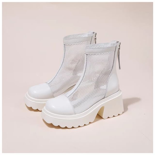 Panel Zip-Up Mesh Short Platform Boots