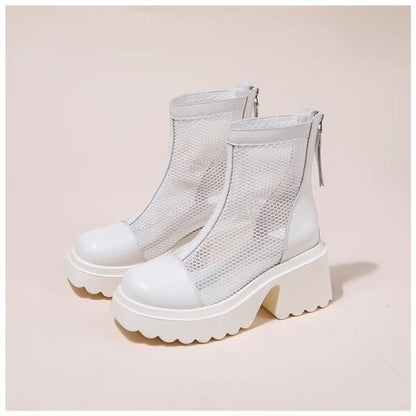 Panel Zip-Up Mesh Short Platform Boots