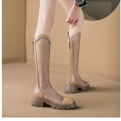 Platform Mesh Tall Panel Boots Zip-Up