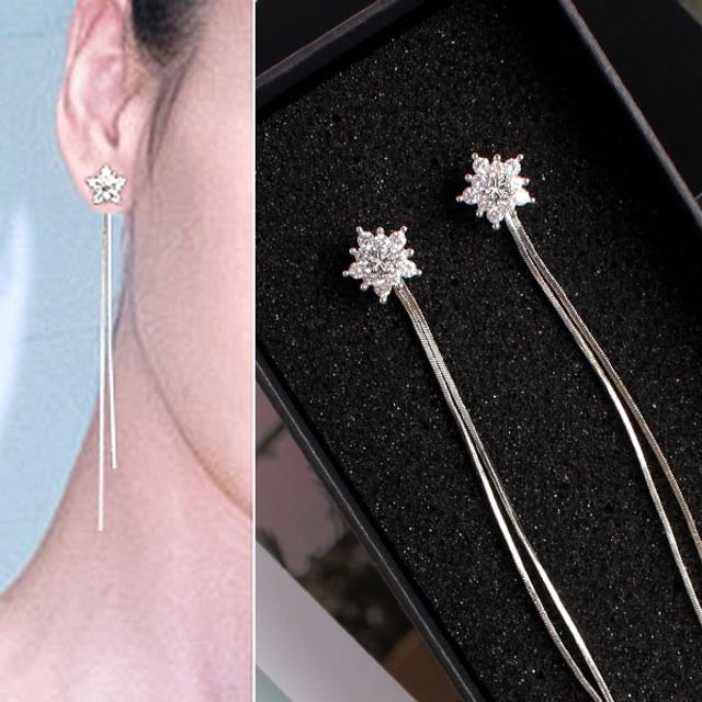 / Earring Dangle Rhinestone Fringed Clip-On Star