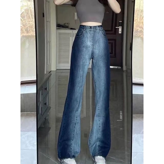 Wide Waist Washed Leg Jeans High
