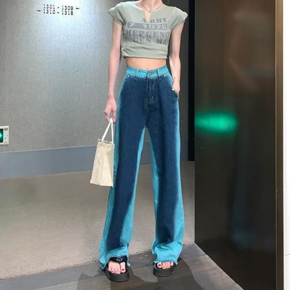 High Leg Wide Fray Jeans Washed Rise