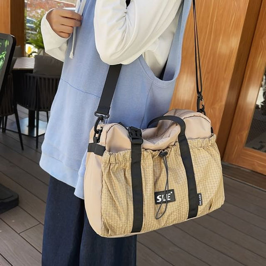 Bag Crossbody Buckled Panel Plaid Drawstring