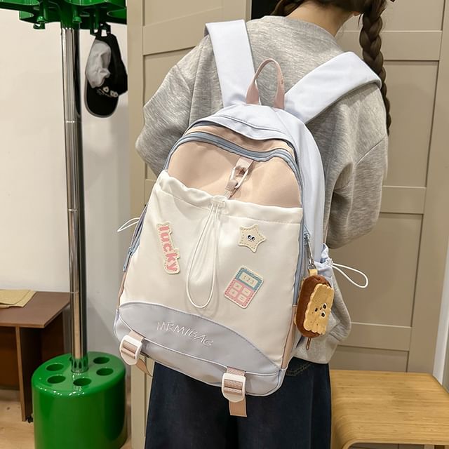 Letter Color Drawstring Backpack Embroidered Block