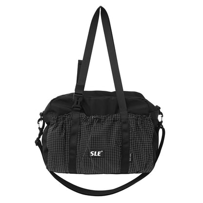 Bag Crossbody Buckled Panel Plaid Drawstring