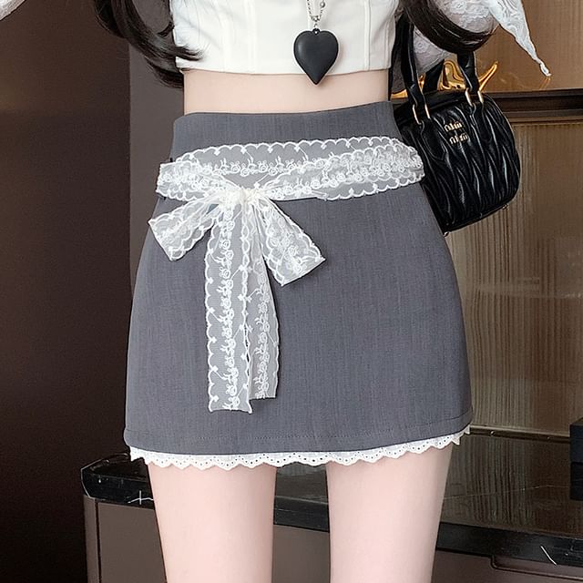 High Waist Skort Lace Panel