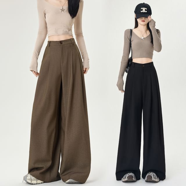 High Wide Leg Plain Rise Dress Pants