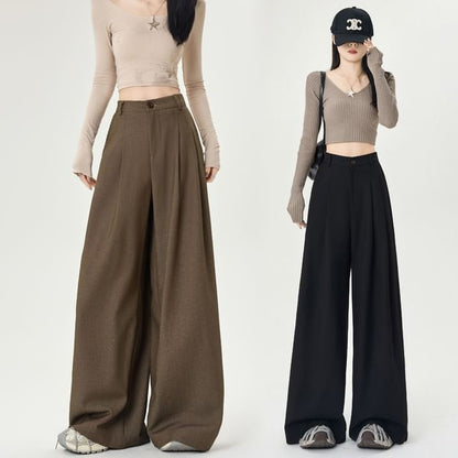 High Wide Leg Plain Rise Dress Pants