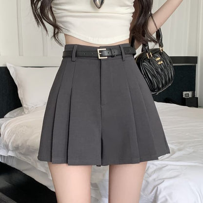 Pleated Waist Skort Plain High
