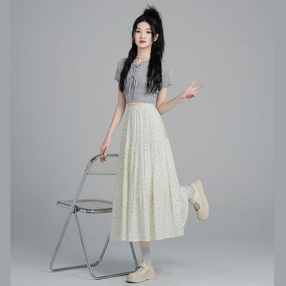 A-Line Tiered Elastic Skirt Midi Floral Waist