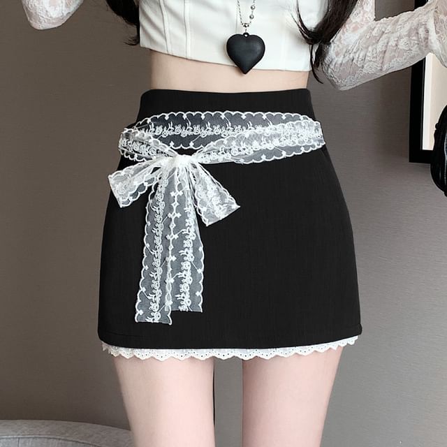 High Waist Skort Lace Panel