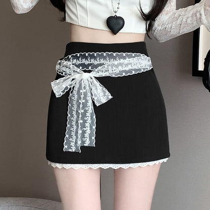 High Waist Skort Lace Panel
