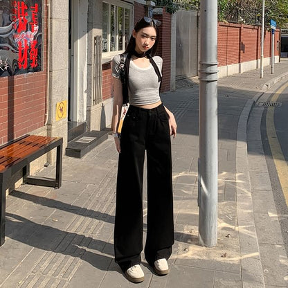 Leg Wide (Various Pants Designs) Washed Suit Plain Rise High