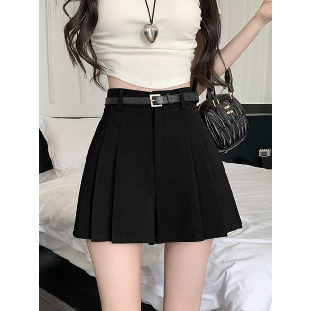 Pleated Waist Skort Plain High