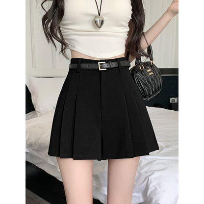 Pleated Waist Skort Plain High