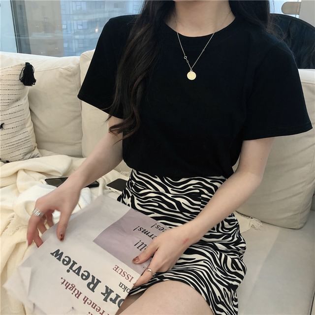 Short-Sleeve Plain T-Shirt Crop Crewneck