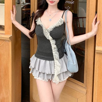 Camisole Top Ruffle Panel V-Neck