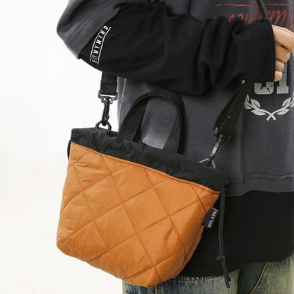 Quilted Drawstring Two-Tone Bag Crossbody