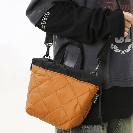 Quilted Drawstring Two-Tone Bag Crossbody