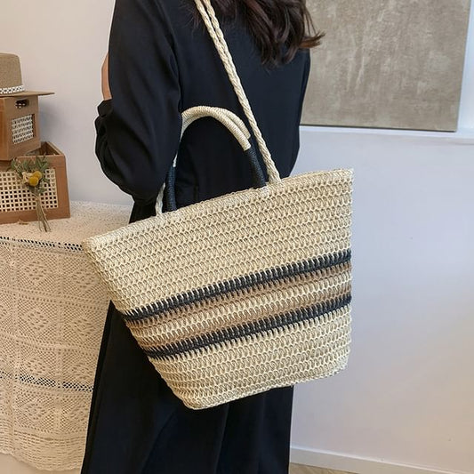 Bag Handle Woven Striped Top Crossbody