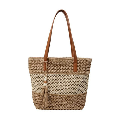 Tassel Bag Woven Tote Two-Tone