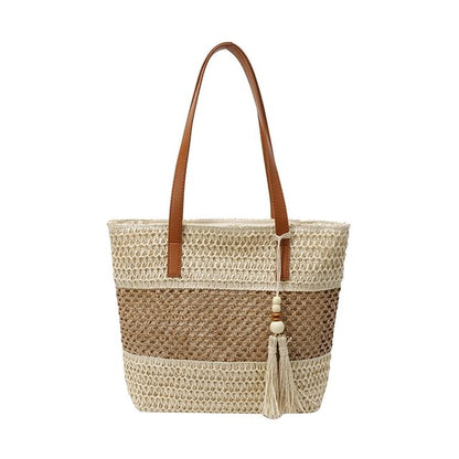 Tassel Bag Woven Tote Two-Tone