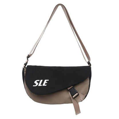 Lettering Bag Flap Two-Tone Buckled Crossbody