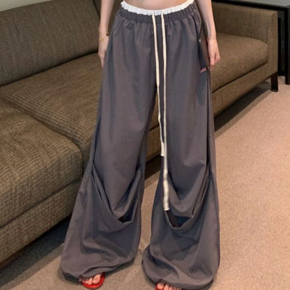 Print Leg Crop Contrast Drawstring Top Camisole Waist Wide Lettering / Pants Trim