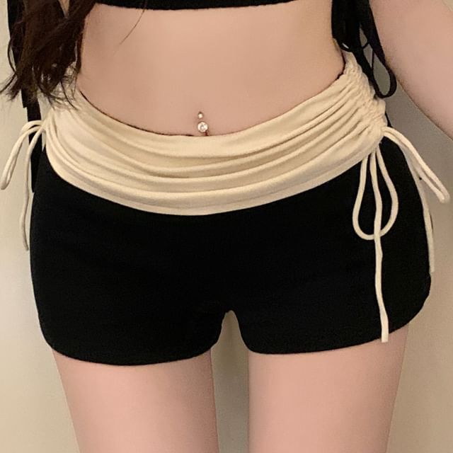 Two Tone High Waist Ruched Hot Pants Drawstring