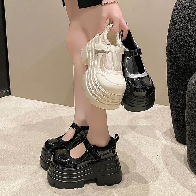 Jane Faux Adhesive Strap Leather Platform Shoes Mary