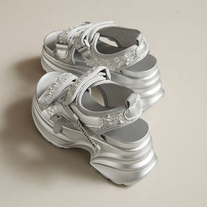 Sandals Sequin Platform Adhesive Strap Slingback