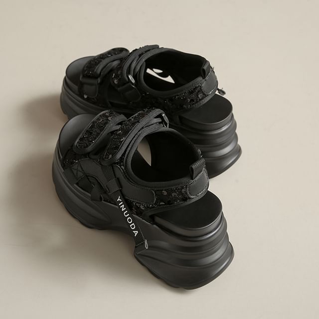 Sandals Sequin Platform Adhesive Strap Slingback