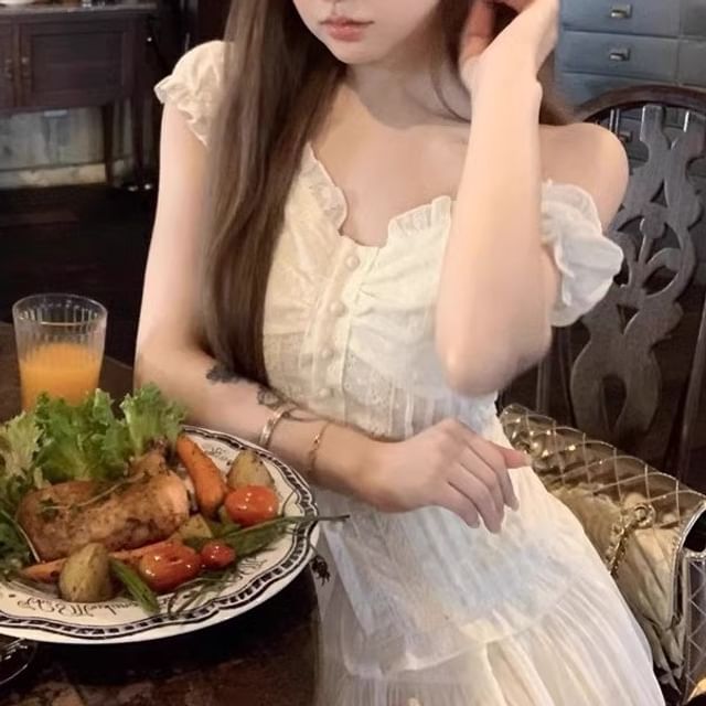 Lace Mini Waist Panel High / Blouse Fit Short-Sleeve Slim Skirt A-Line