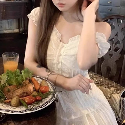 Lace Mini Waist Panel High / Blouse Fit Short-Sleeve Slim Skirt A-Line