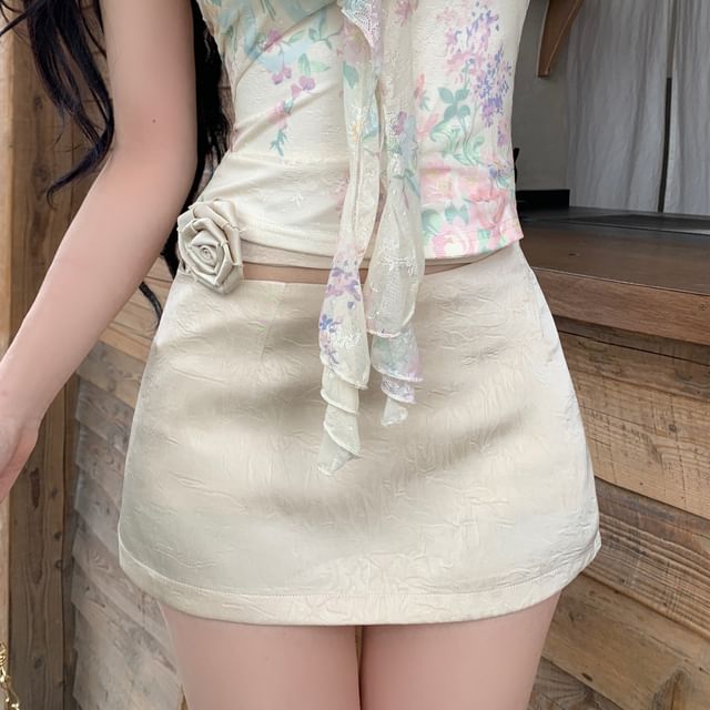 Crop Print Top Mini Skirt / Halter Neck