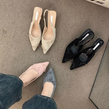 Pointy Kitten Heel Bow Slingback Sandals